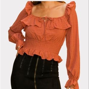 NWOT HYFVE Woven Smocked Rust Crop Top Size S